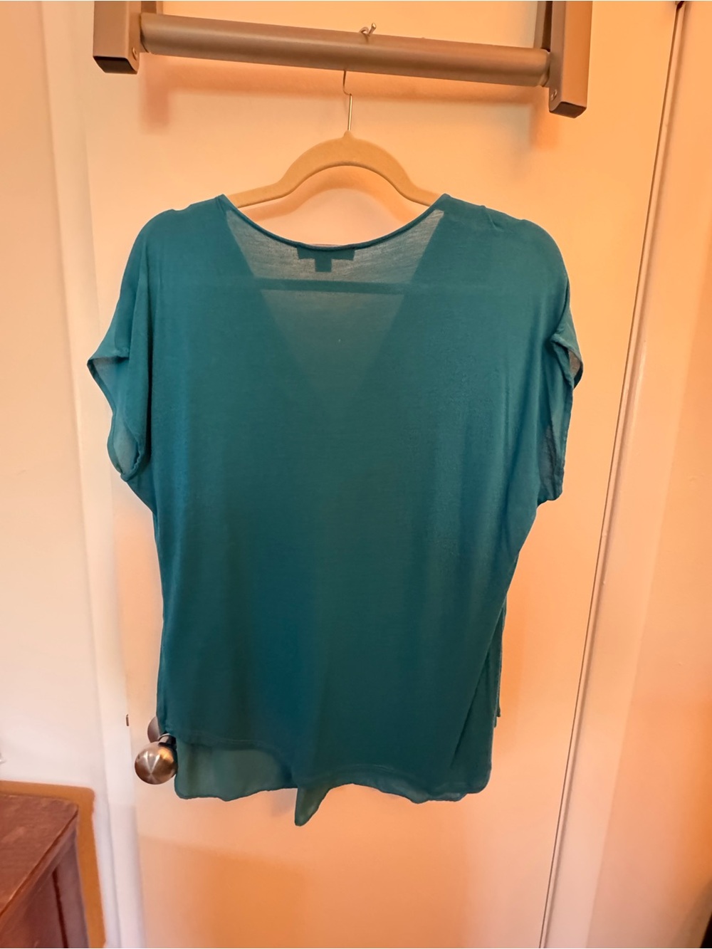 INC International Concepts Teal V-Neck Short Sleeve Blouse - Picture 2 of 4